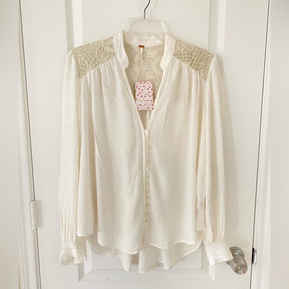 Free People Lacey White button down long sleeve Top Size XS NEW - Picture 2 of 6